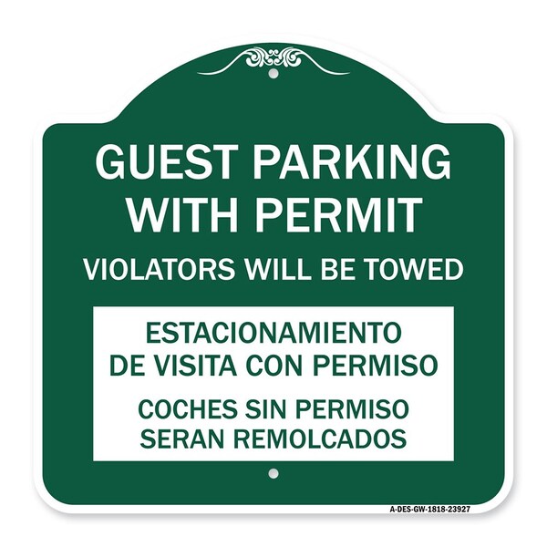 Signmission Guest Parking with Permit Violators Will Be Towed Estacionamento De Visita Con Permis, GW-1818-23927 A-DES-GW-1818-23927 - main
